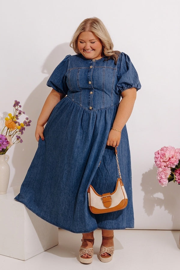 Fifth Avenue Chic Denim Midi Dress Curves
