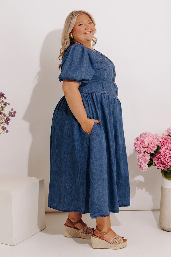 Fifth Avenue Chic Denim Midi Dress Curves