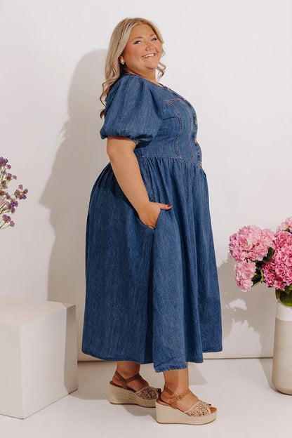 Fifth Avenue Chic Denim Midi Dress Curves