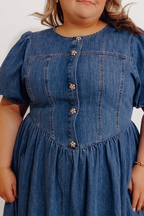 Fifth Avenue Chic Denim Midi Dress Curves