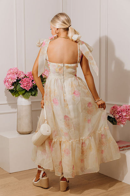 Sweet Evening Floral Organza Midi Dress