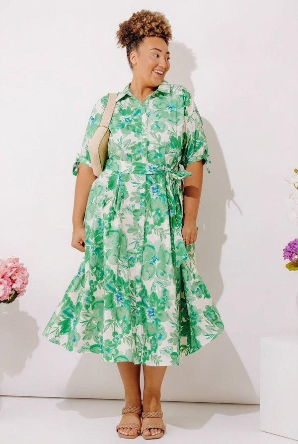 Garden Charm Floral Button Down Midi Dress Curves