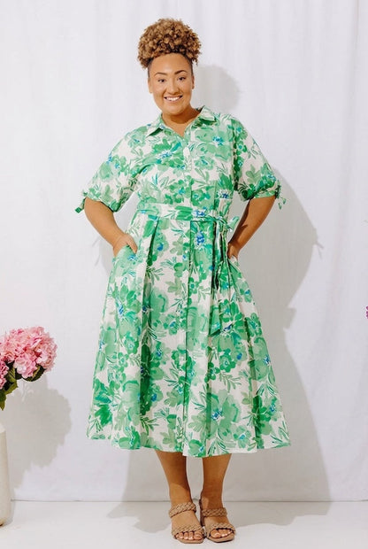 Garden Charm Floral Button Down Midi Dress Curves
