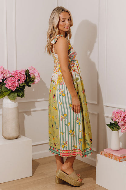 Tropical Escape Color Block Midi Dress