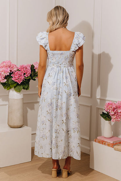 Modern Romance Floral Midi Dress in Sky Blue