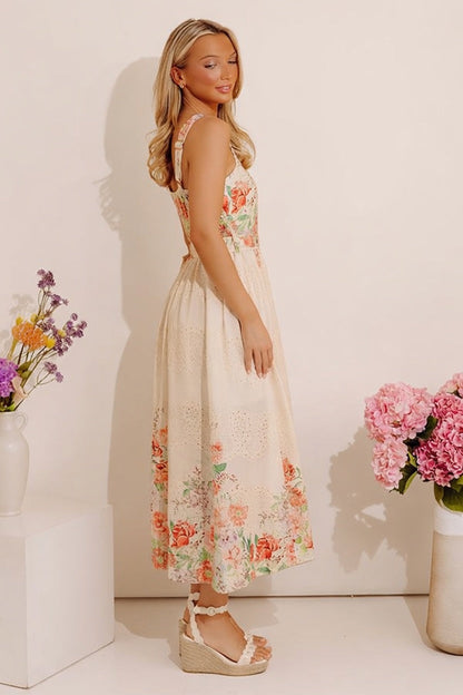 Lovely Blooms Floral Eyelet Midi Dress