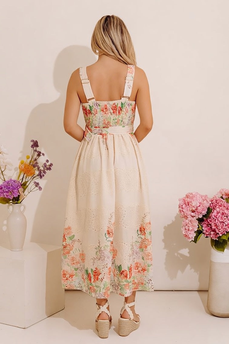 Lovely Blooms Floral Eyelet Midi Dress