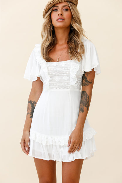 Say You Love Me Embroidery and Frill Detail Dress White