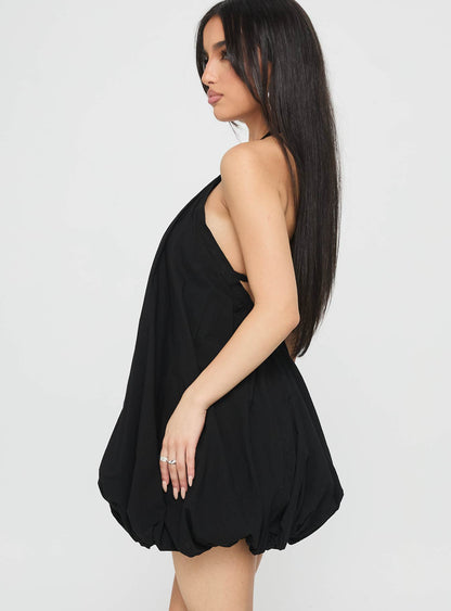 Friandise Bubble Hem Mini Dress Black