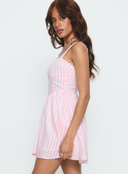 Yoselyn Pleat Mini Dress Pink Check