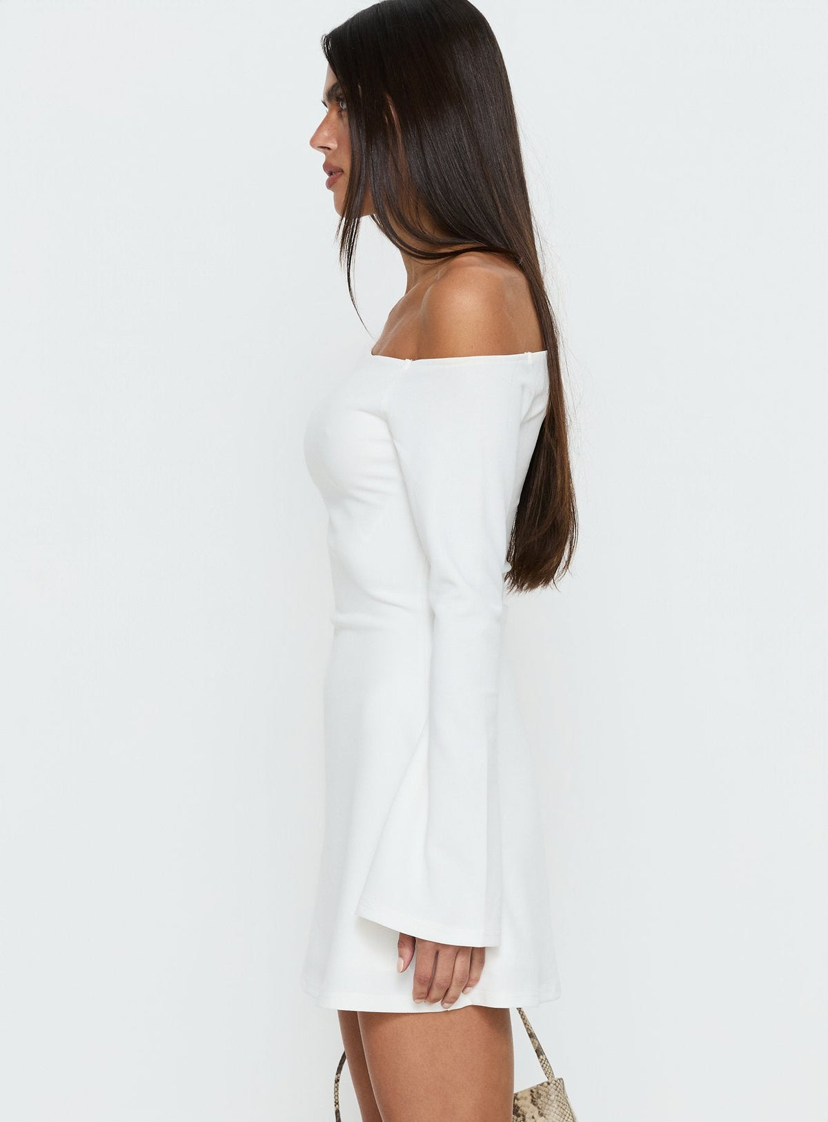 Adrietta Long Sleeve Off Shoulder Mini Dress White