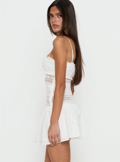 Christobela Drop Waist Lace Mini Dress White