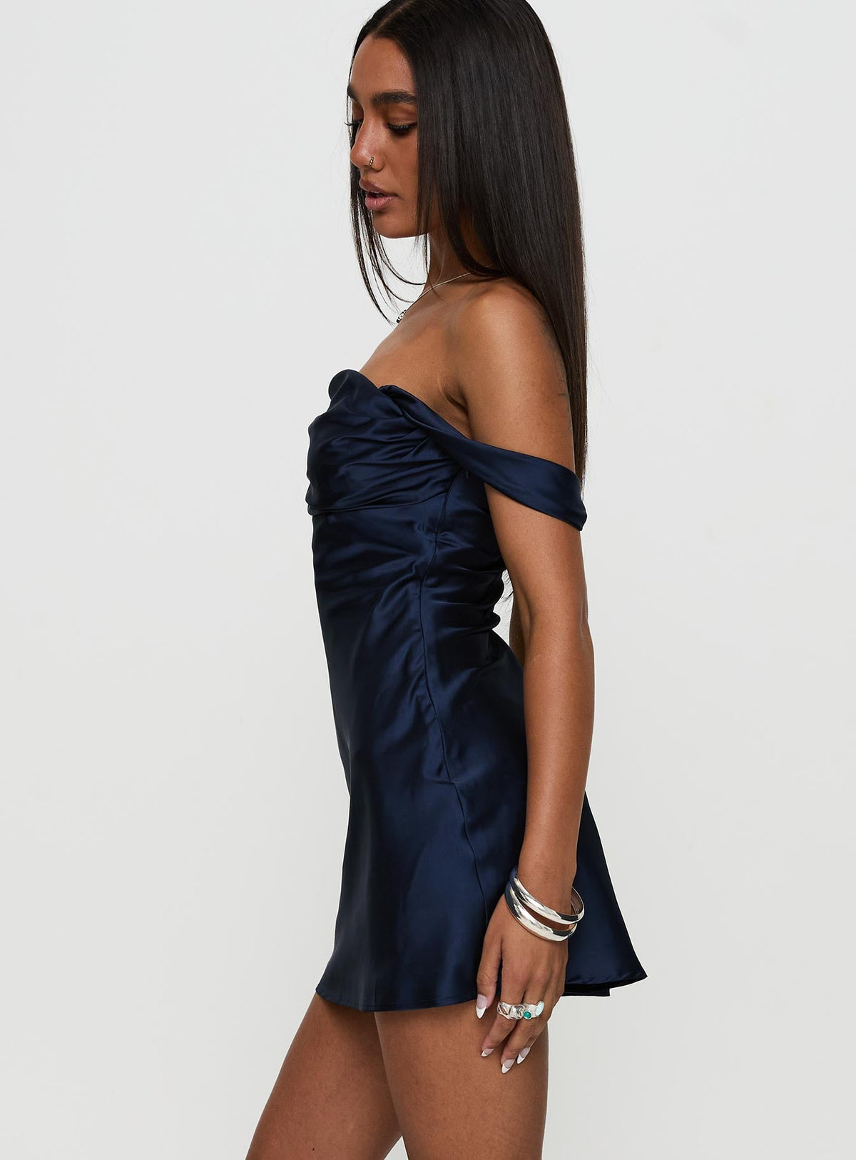 Zabbarra Off The Shoulder Mini Dress Navy