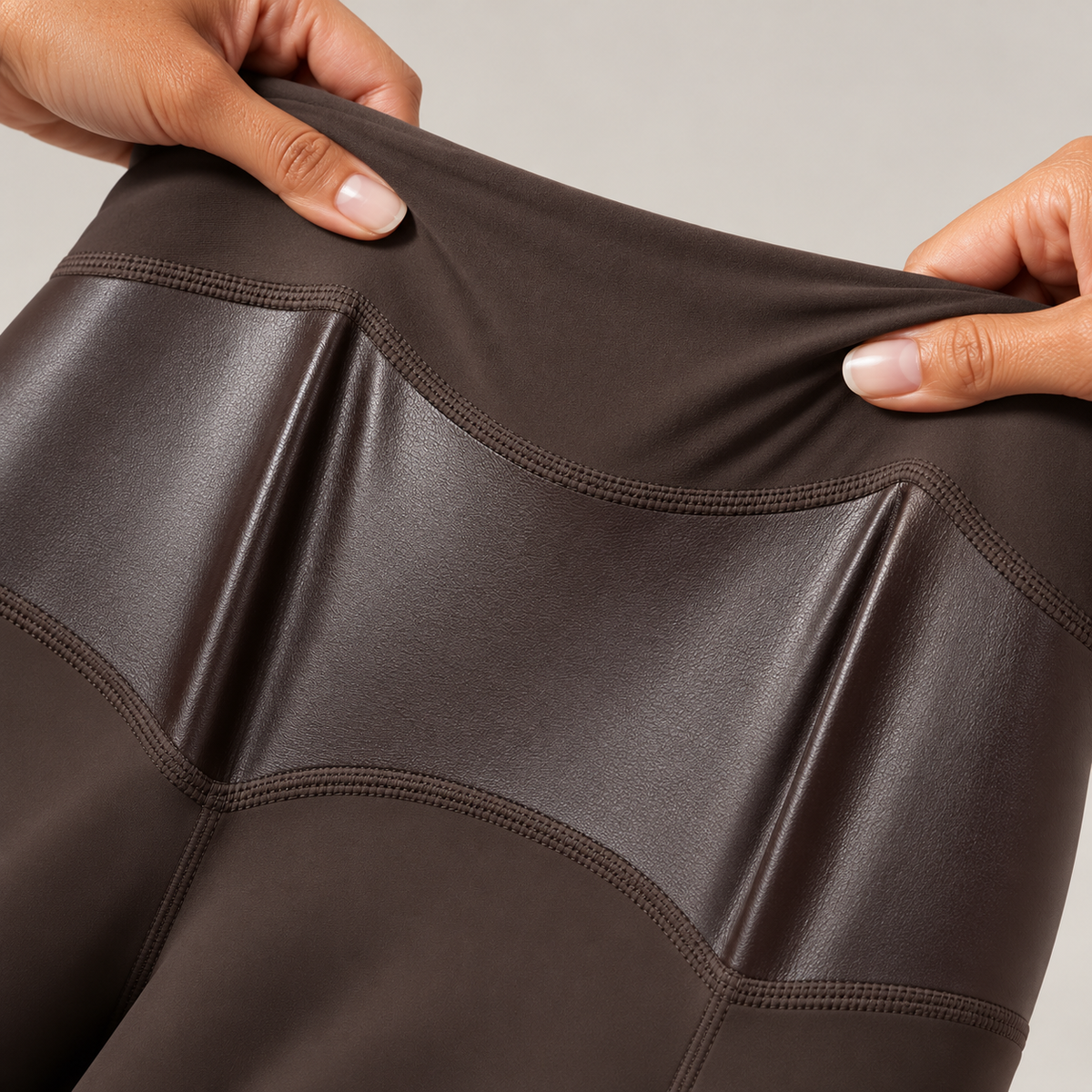 High Waisted Stretchy PU Tummy Control Yoga Leggings with Pocket