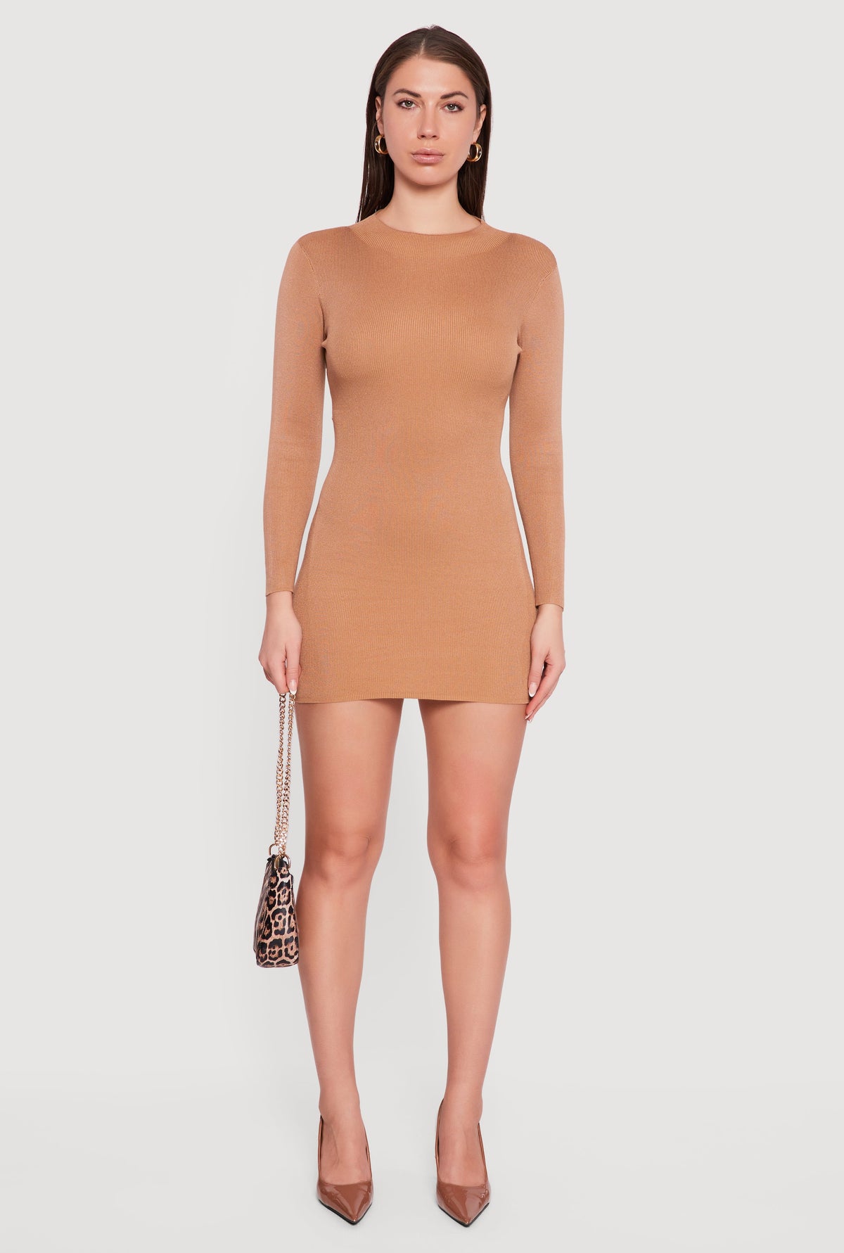 Long Sleeve Mock Neck Mini Sweater Dress