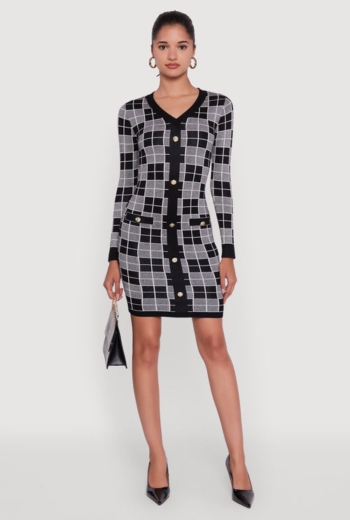 Checkered Plaid Long Sleeve Dress