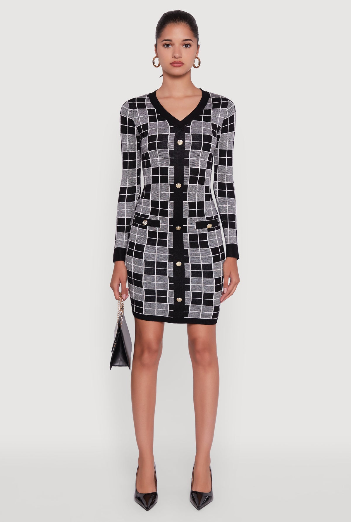 Checkered Plaid Long Sleeve Dress