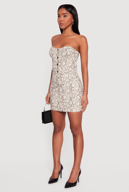 Snake Print Sleeveless Button Front Mini Dress