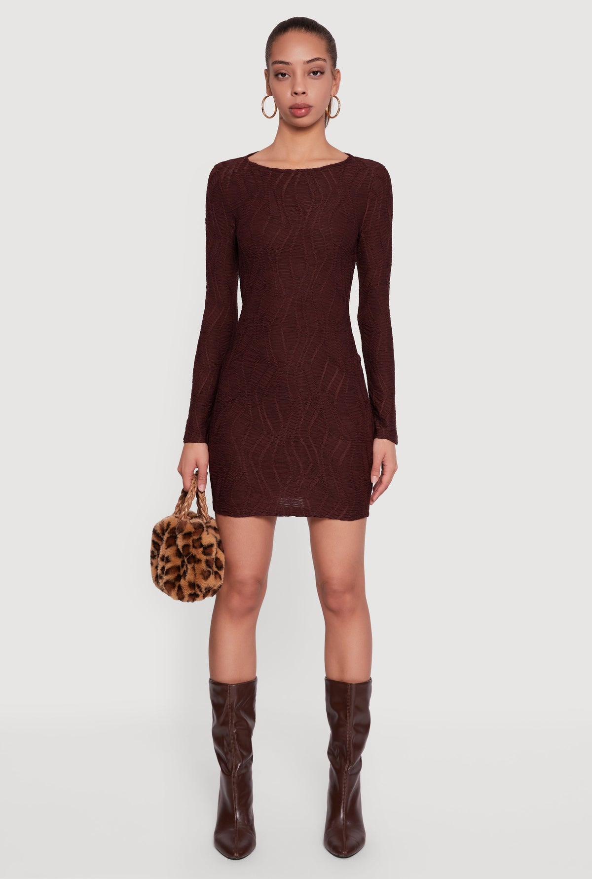 Keyhole Back Textured Mesh Mini Dress