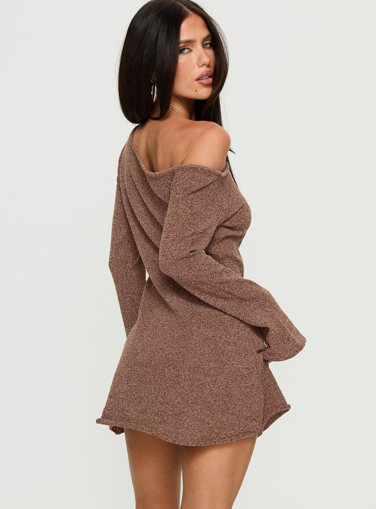 Jaede Off Shoulder Knit Mini Dress Mocha