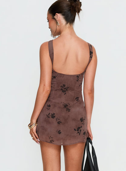 Edwyna Mini Dress Brown Floral