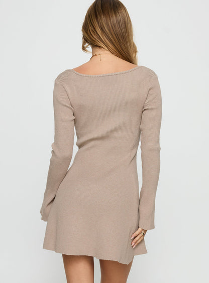 Mariel Long Sleeve Knit Mini Dress Beige