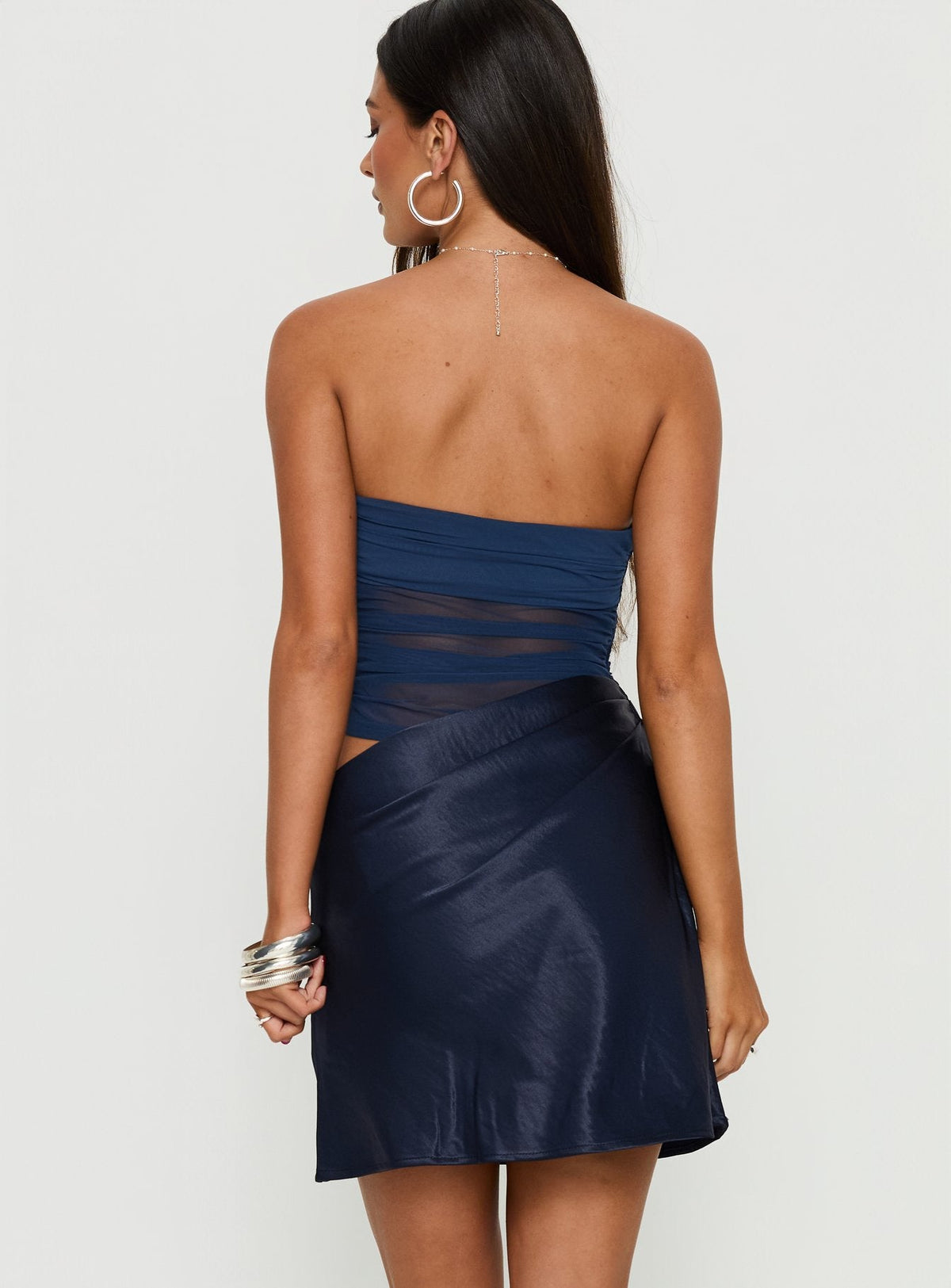Elemental Strapless Mesh Mini Dress Navy