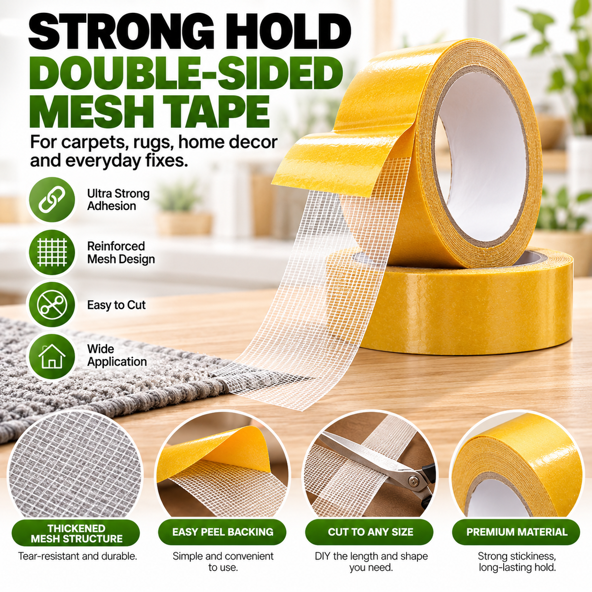 UltraGrip Double-Sided Mounting Tape – Heavy Duty Mesh Adhesive Tape for Home, Office & DIY Projects