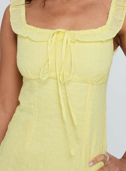 Funny Girl Broiderie Mini Dress Yellow