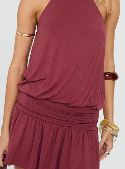 Lealeia Halter Slouch Mini Dress Plum