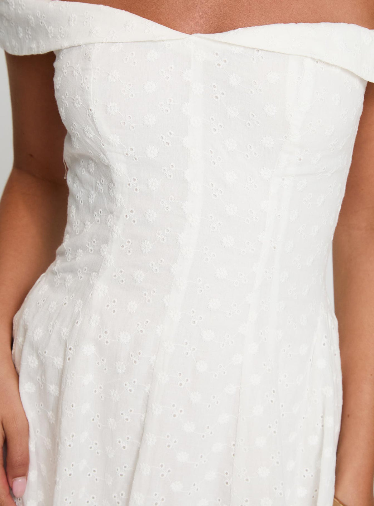 Rosebud Broderie Off The Shoulder Mini Dress White