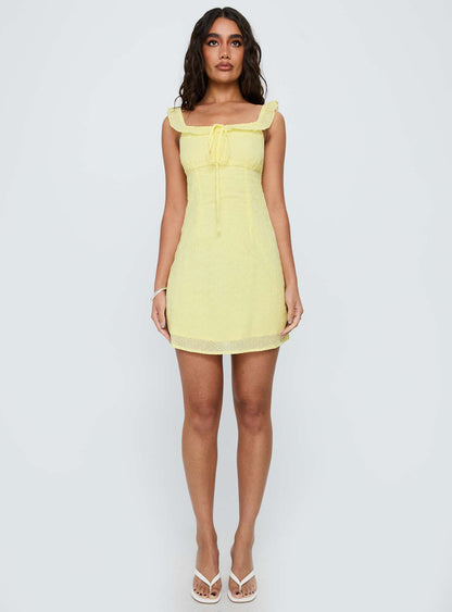 Funny Girl Broiderie Mini Dress Yellow