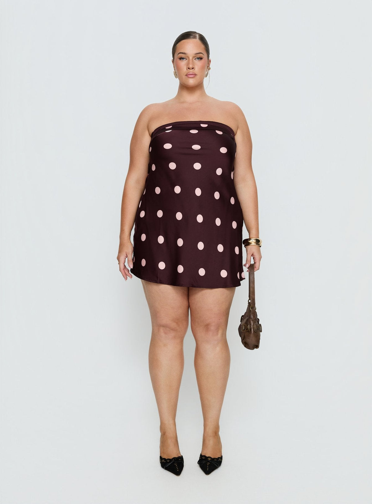 Phillipa Mini Dress Plum / Pink Polka Dot Curve