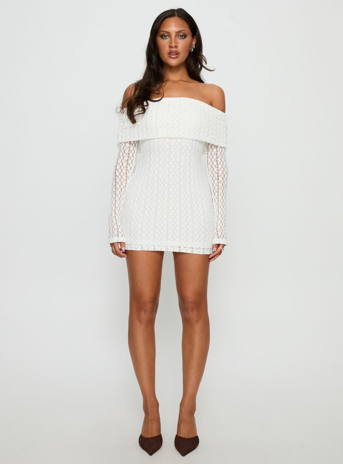 Leora Off Shoulder Long Sleeve Mini Dress White