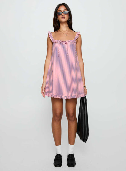 Zalina Babydoll Mini Dress Pink Stripe