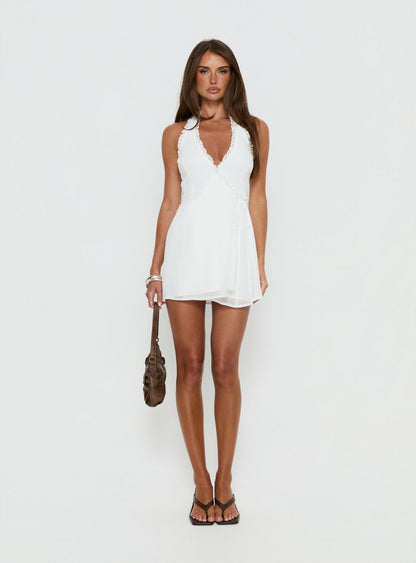 Taija Wrap Mini Dress White