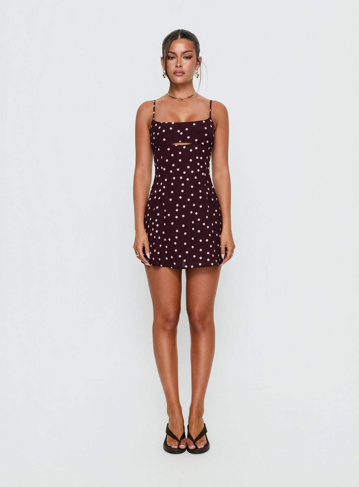 Powell Mini Dress Burgundy / Pink Polka Dot