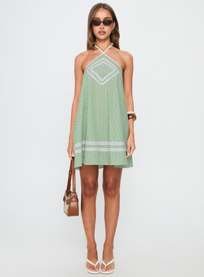 River Rose Anglais Swing Mini Dress Green Stripe
