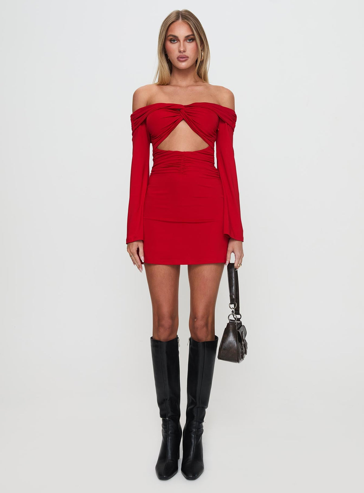 Vistoria Long Sleeve Mini Dress Red