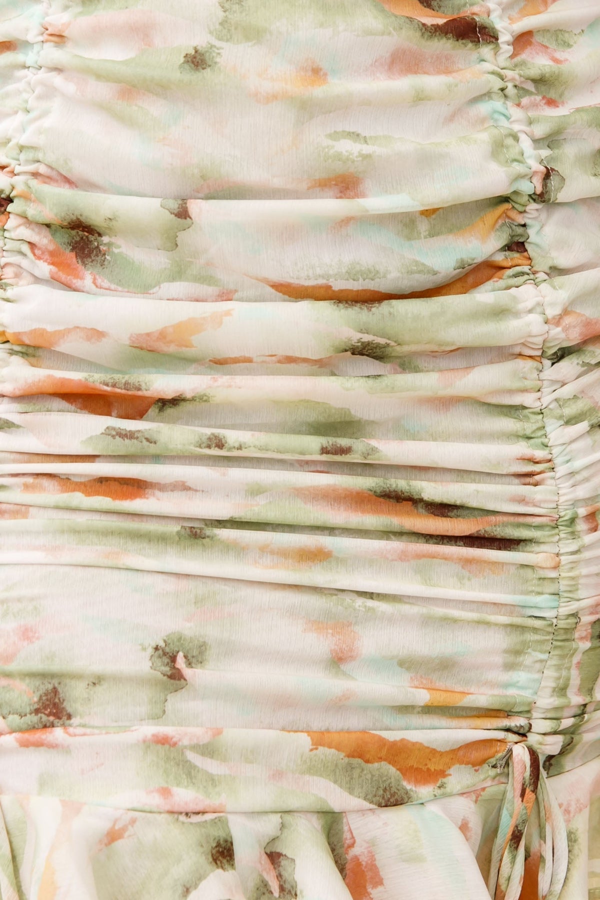 Serena Puff Sleeve Ruched Detail Dress Watercolor Print Green
