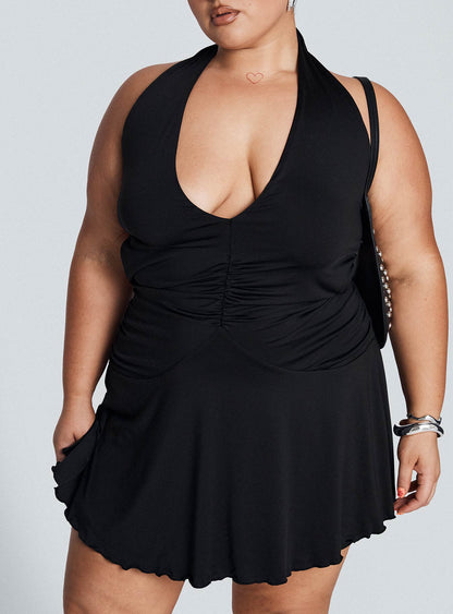 Maeva Halter Mini Dress Black Curve