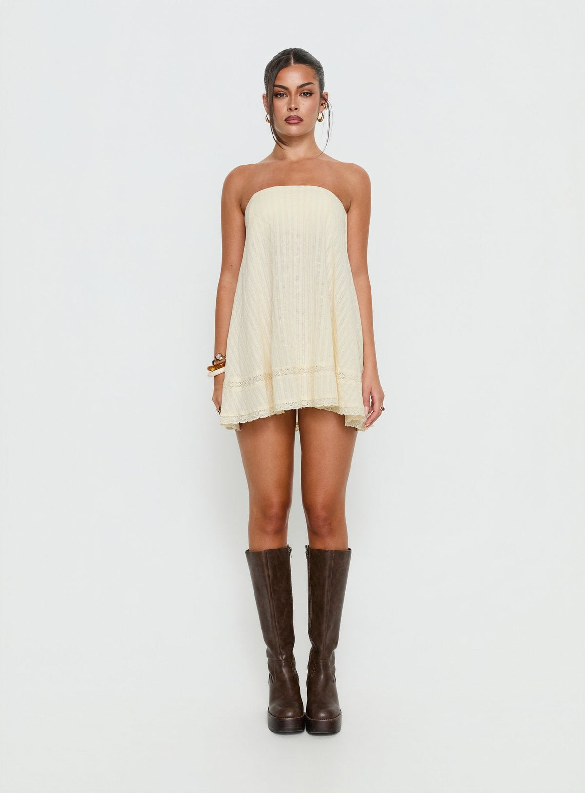 Gypsea Strapless Swing Mini Dress Butter Yellow