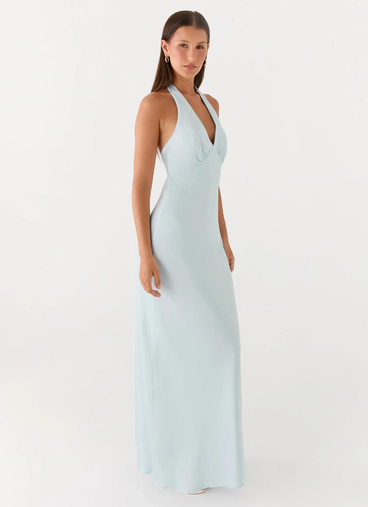Heavy Hearted Satin Maxi Dress - Ice Blue