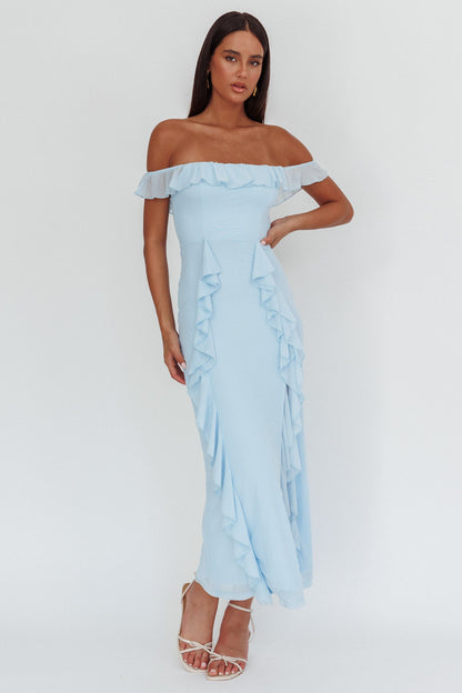 Flamenco Off-Shoulder Ruffle Maxi Dress Blue
