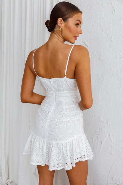 Paradis Cami Strap Ruched Bodice Mini Dress White