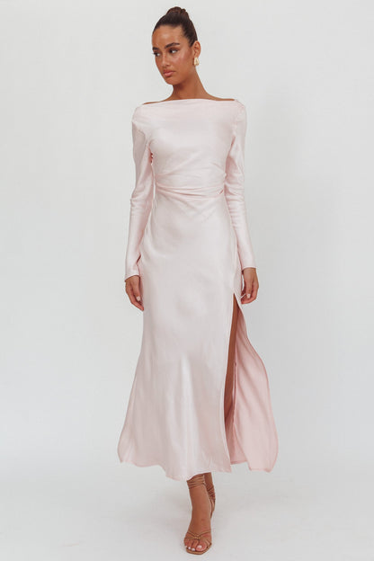 Loveland Long Sleeve Cowl Back Maxi Dress Pink