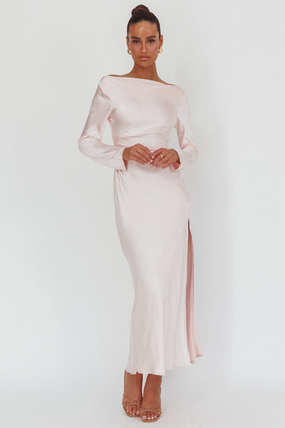 Loveland Long Sleeve Cowl Back Maxi Dress Pink