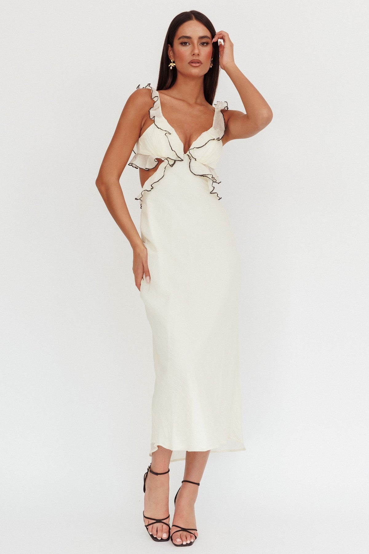 Second Chances Ruffle Trim Maxi Dress Contrast Cream