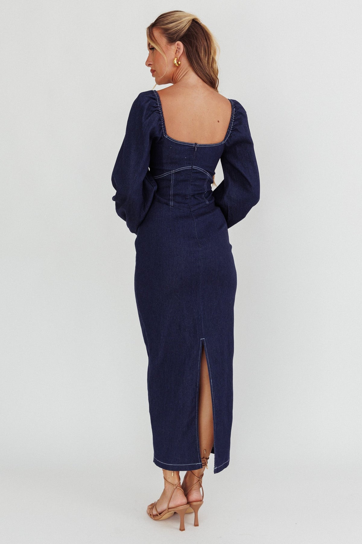 Bay Side Long Sleeve Denim Midi Dress Indigo