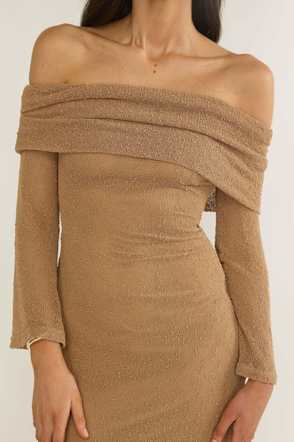 Alivya Off-Shoulder Knit Maxi Dress Mocha